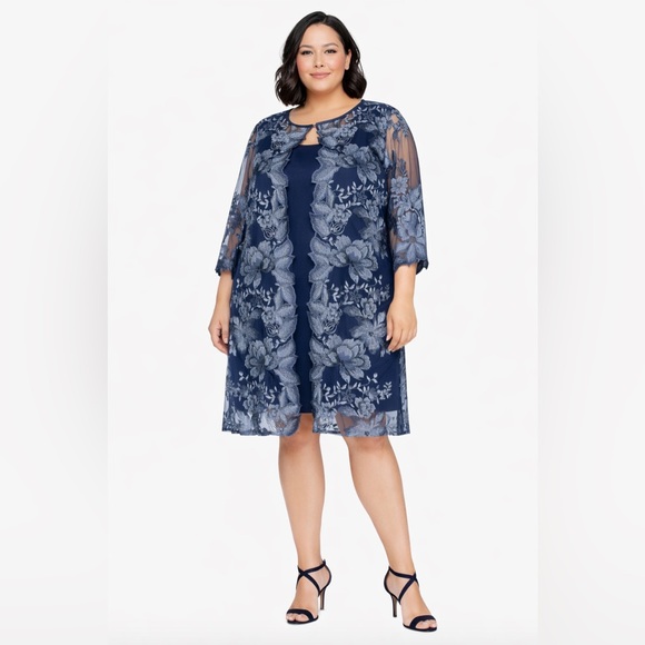 Alex Evenings Navy Embroidered Jacket Dress - www.disolcolor.com